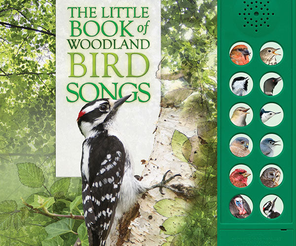 Book Cover has picture of Downy Woodpecker and pictures of the 12 buttons for bird songs
