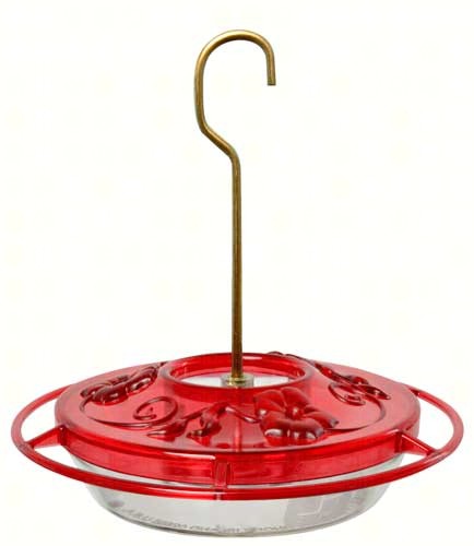 Saucer style hummingbird feeder with red top and clear bottom  8 oz